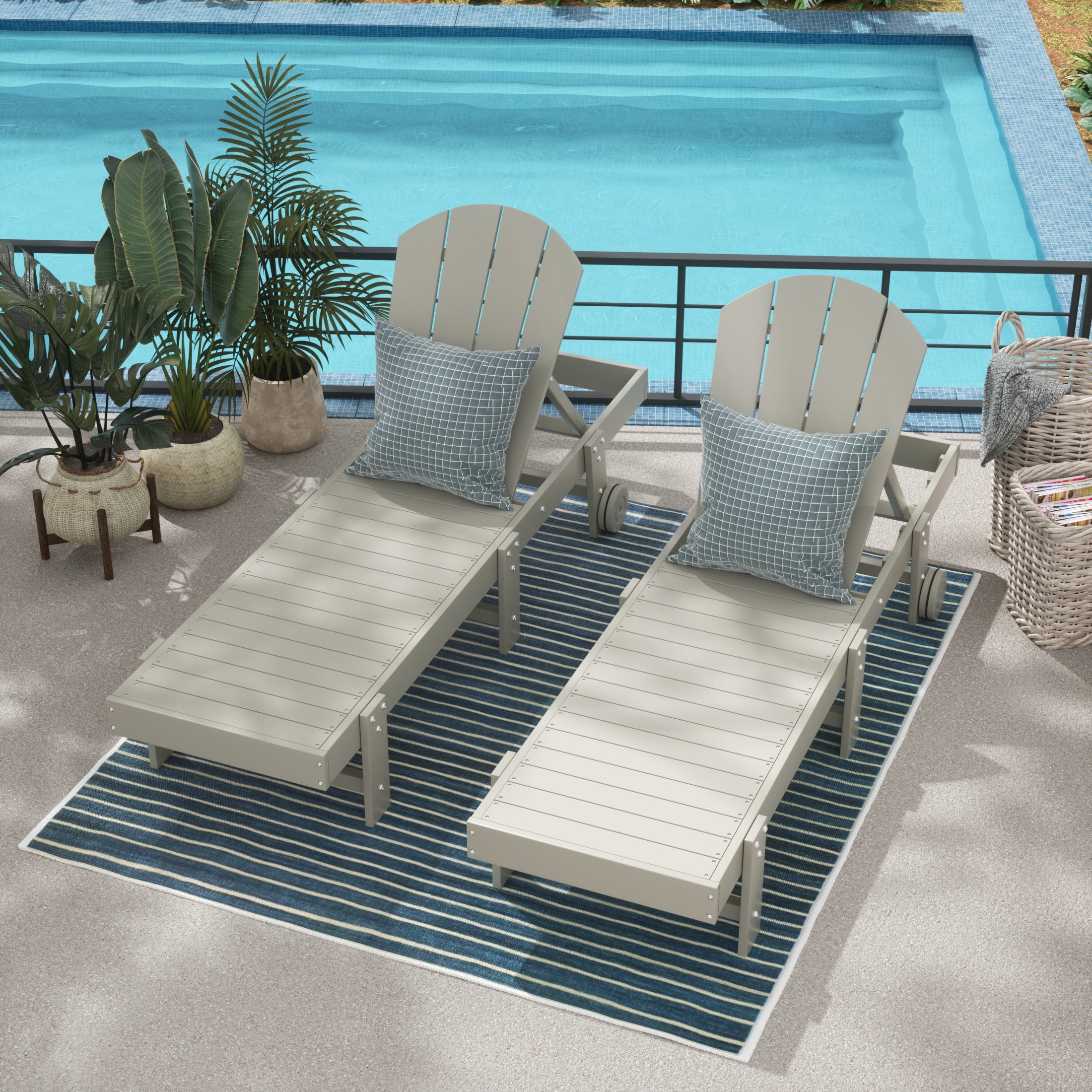 Malibu Adirondack Poly Reclining Chaise Lounge With Wheels (Set Of 2)