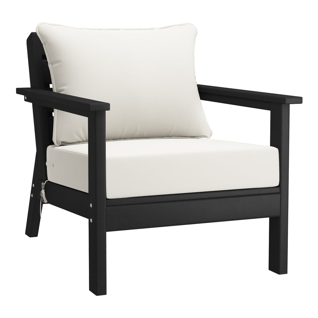 Avalon Outdoor Modern HDPE Patio Club Chairs with Deep Seat Cushions (Set of 2)
