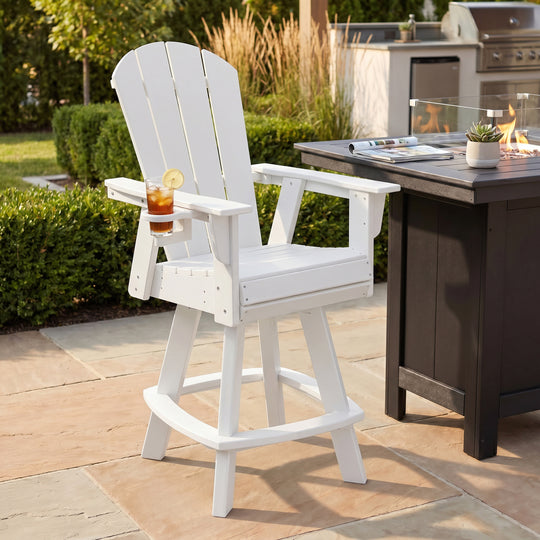 Malibu Outdoor HDPE Swivel Adirondack Bar Height Chair With Cup Holder