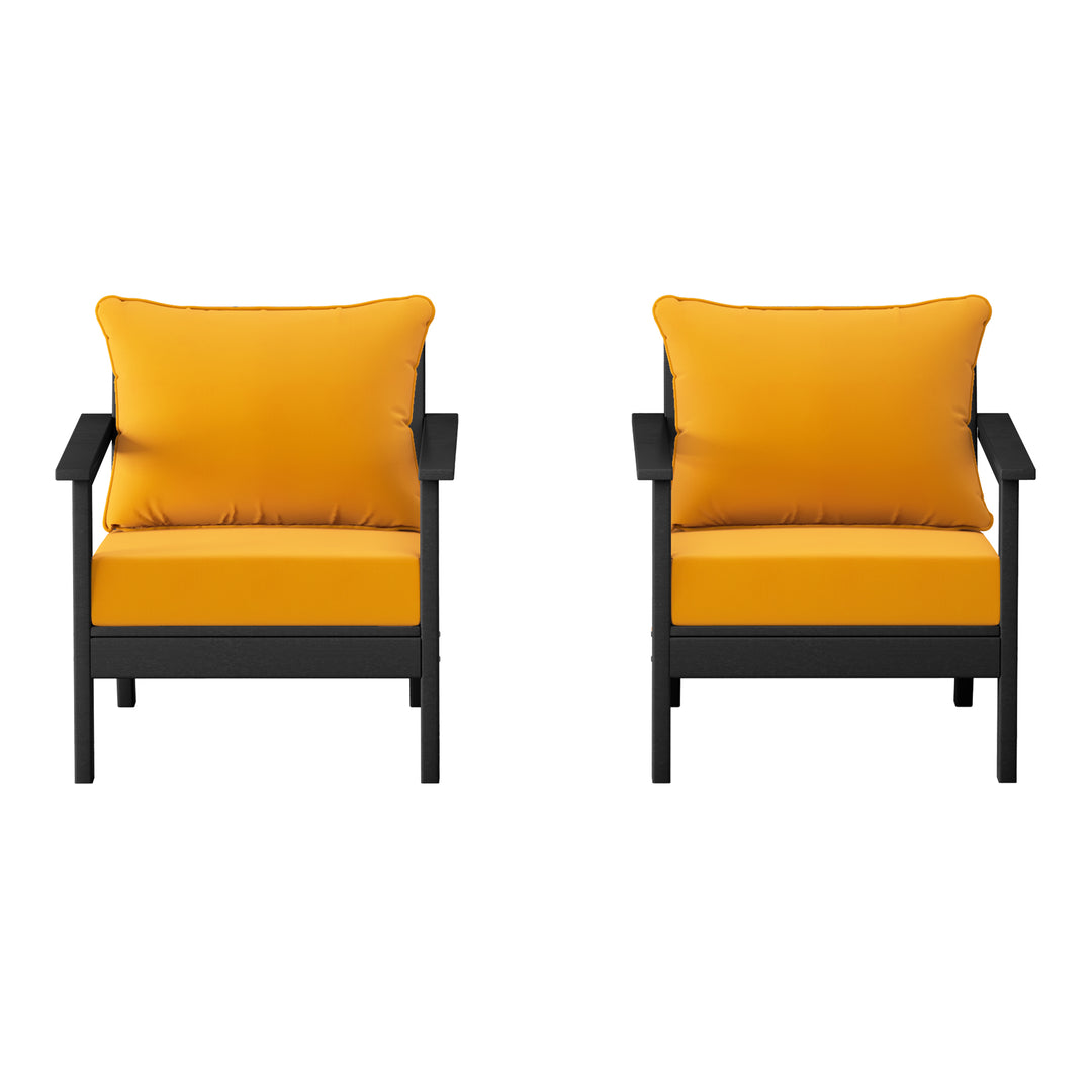 Avalon Outdoor Modern HDPE Patio Club Chairs with Deep Seat Cushions (Set of 2)