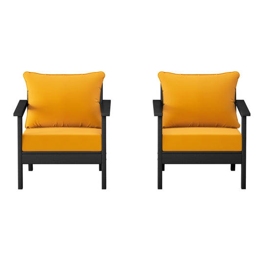 Avalon Outdoor Modern HDPE Patio Club Chairs with Deep Seat Cushions (Set of 2)