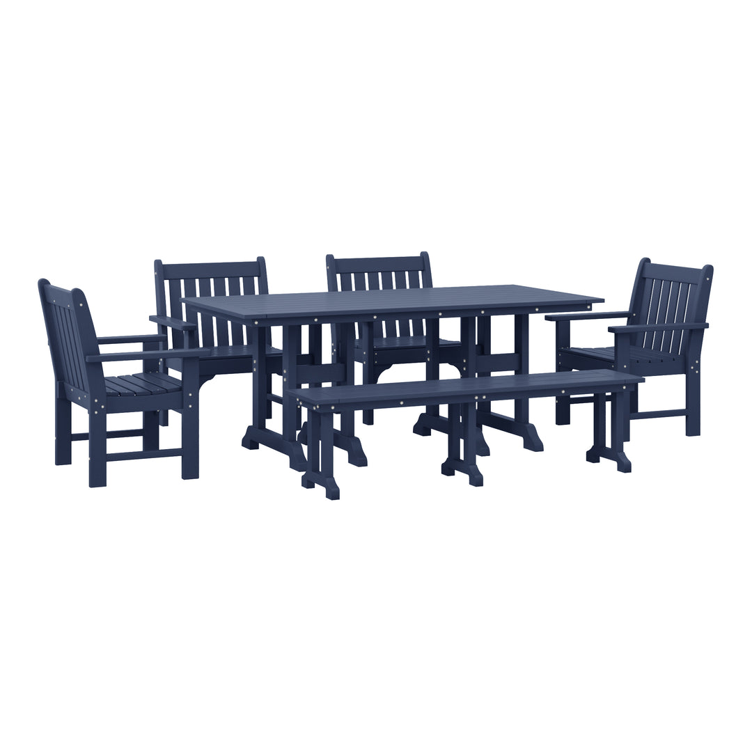Malibu 6-Piece HDPE Outdoor Rectangle Dining Patio Table and Chairs Set