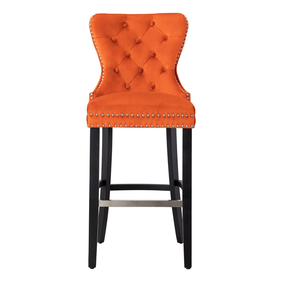 Wordford 29" Tufted Velvet Bar Stool, Black