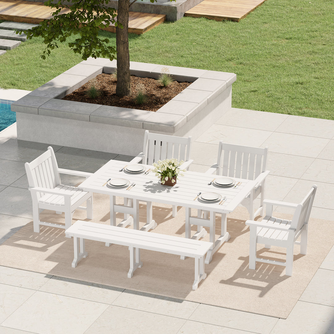 Malibu 6-Piece HDPE Outdoor Rectangle Dining Patio Table and Chairs Set
