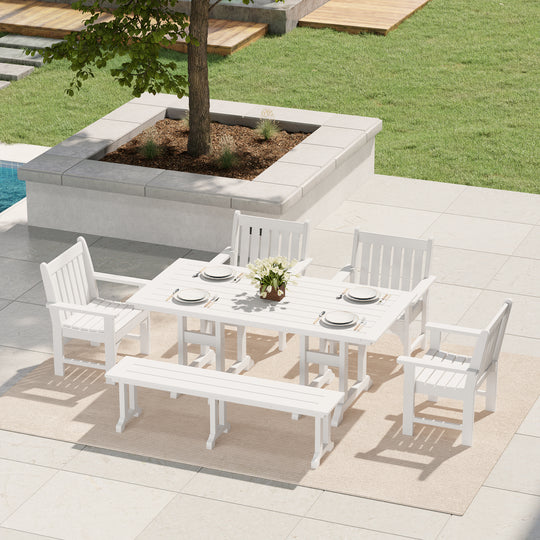 Malibu 6-Piece HDPE Outdoor Rectangle Dining Patio Table and Chairs Set