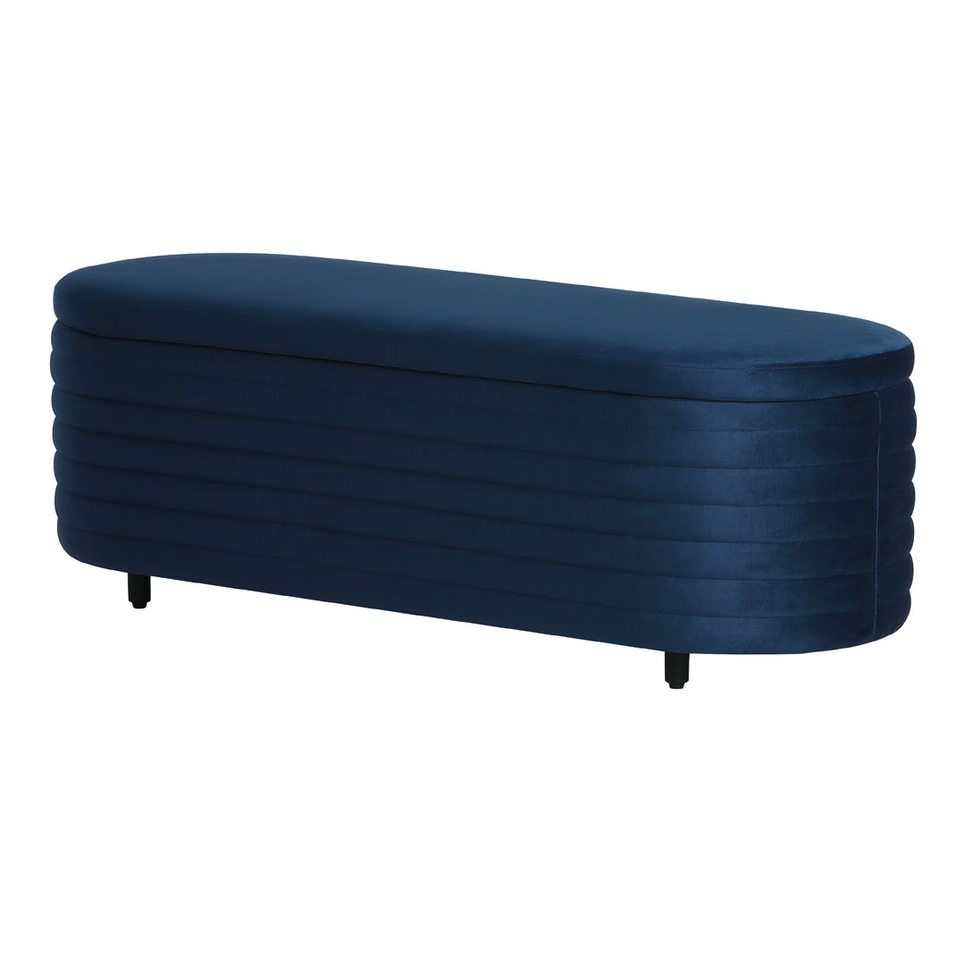 Phoebe 54" Wide Mid-Century Modern Upholstered Velvet Tufted Oval Storage Ottoman Bench