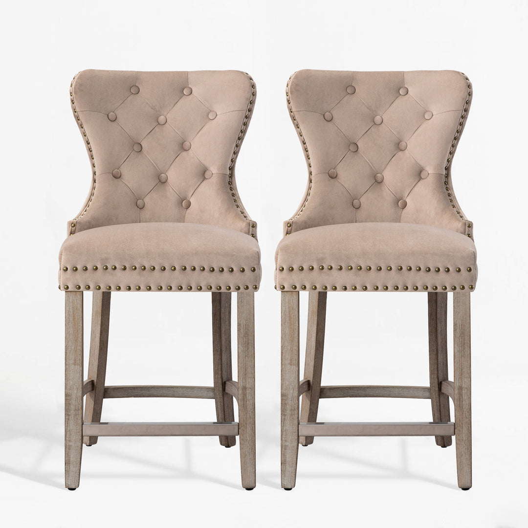 Wordford 24" Tufted Velvet Counter Stool (Set of 2), Antique Gray