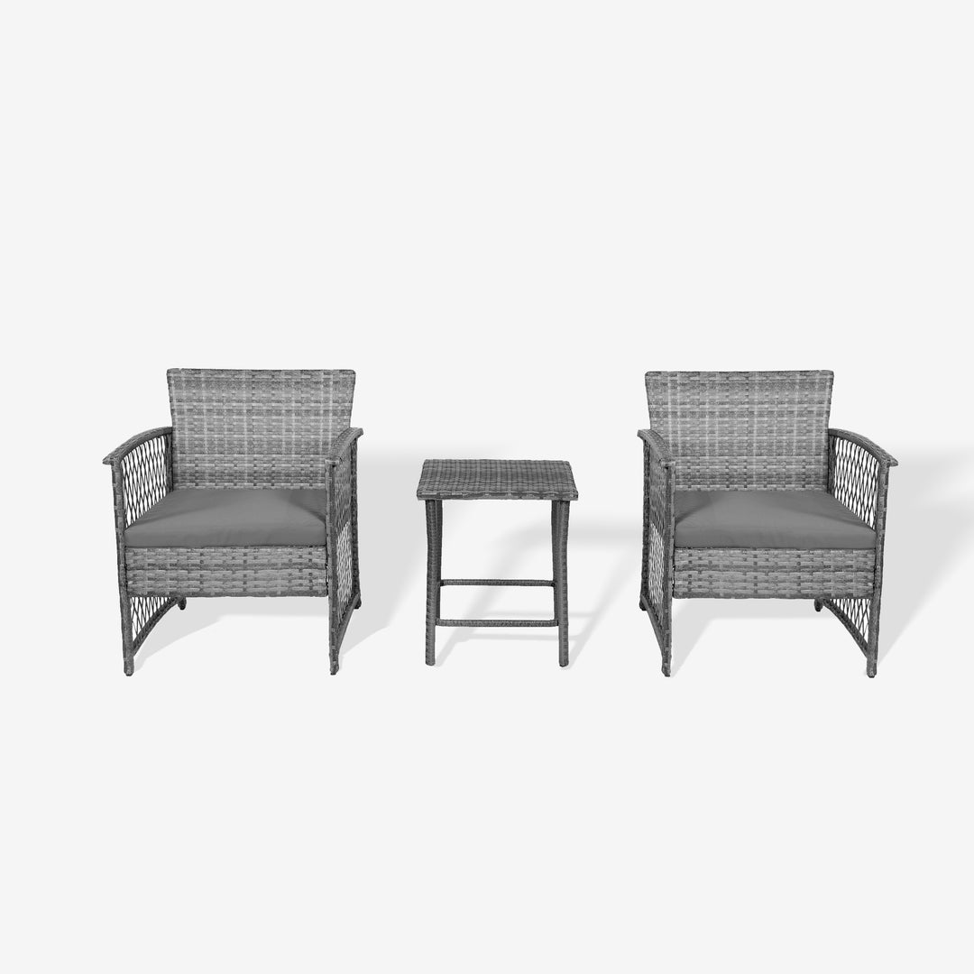 Melvi 3-Piece Outdoor Patio Wicker Conversation Set, Gray