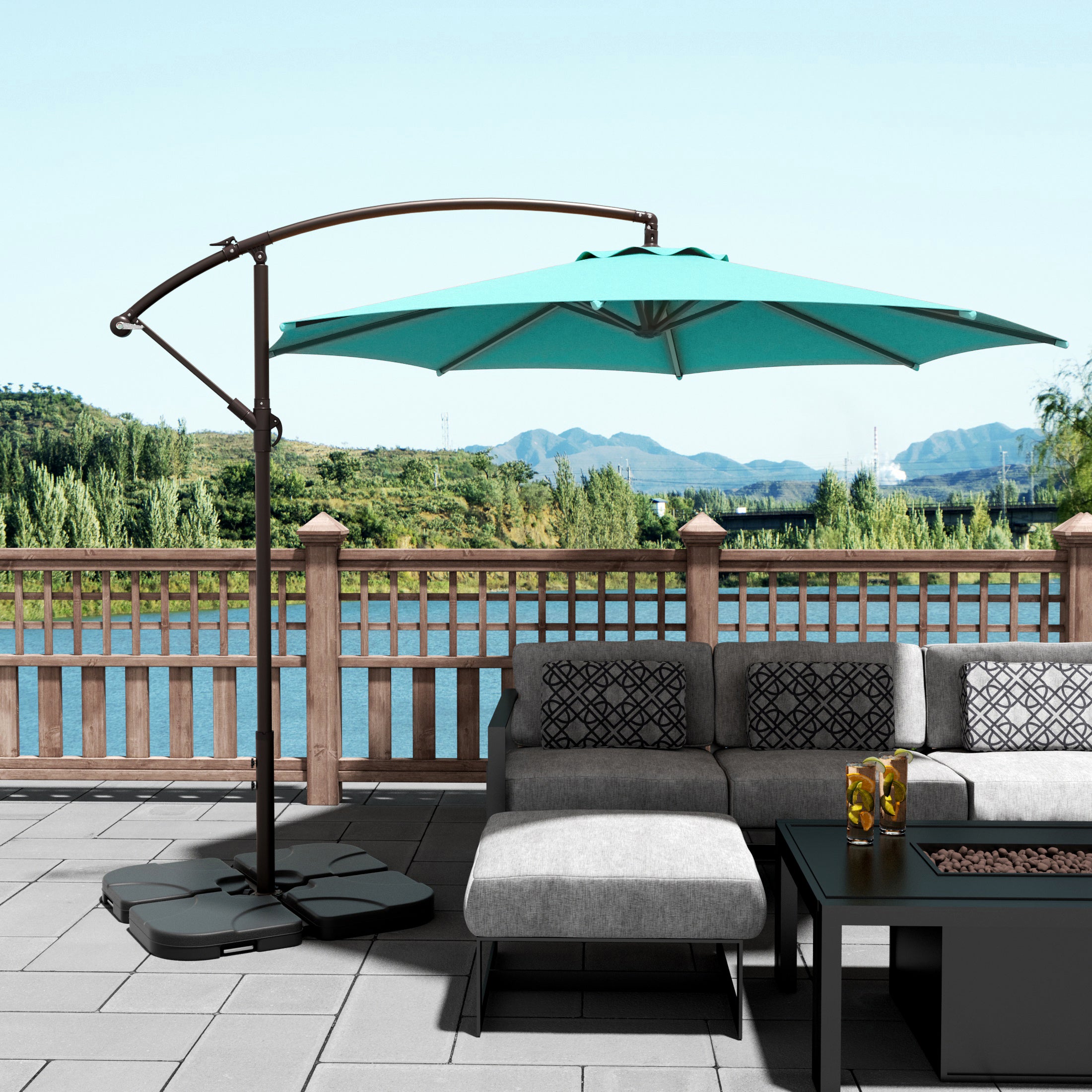 Julia 10 ft. Outdoor / Patio Cantilever Hanging Umbrella with weight base kit