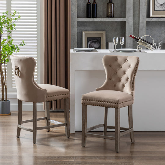 Wordford 24" Tufted Velvet Counter Stool (Set of 2), Antique Gray