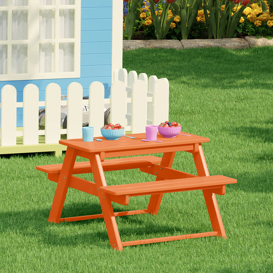 Malibu Outdoor Patio Kids HDPE Plastic Picnic Bench Table