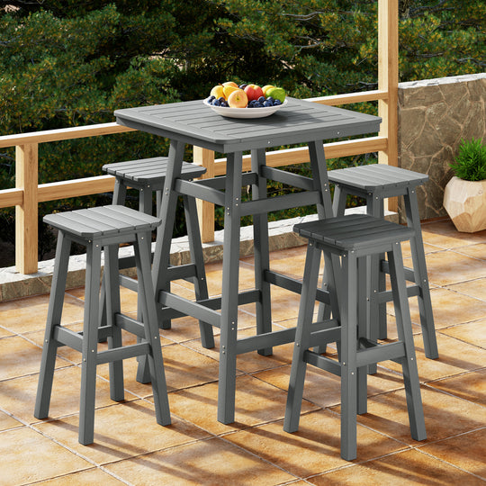 Malibu 5-Piece HDPE Outdoor Patio Dining Bar Bistro Table Set with Bar Stools