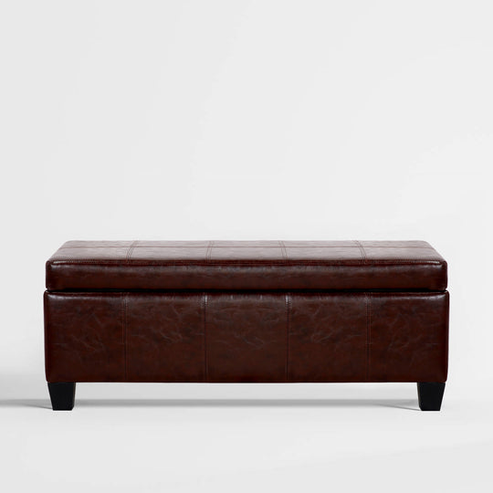 Jake 42" Inch Faux Leather Storage Ottoman Bench for Living Room Bedroom Furniture