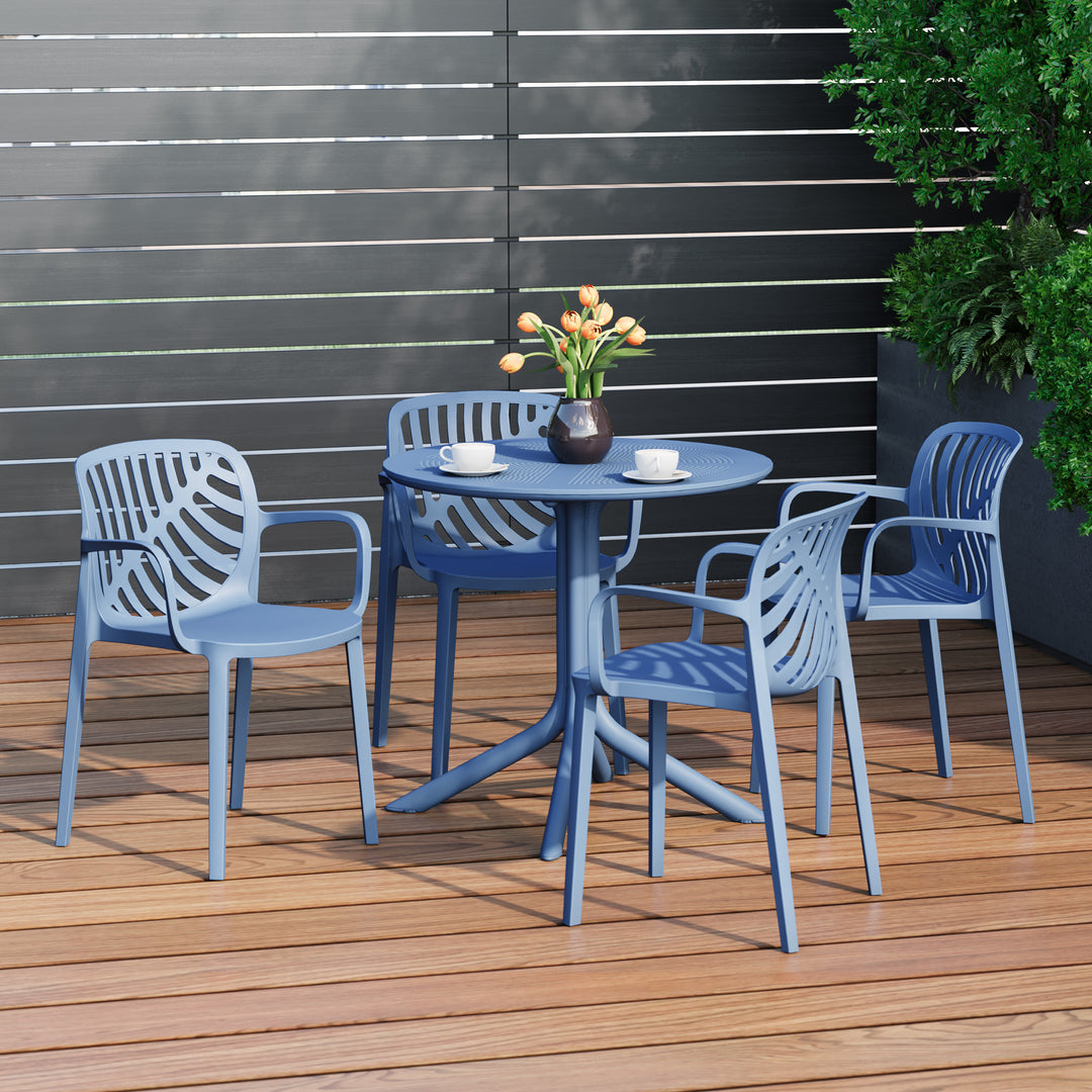 Playa 5-Piece Outdoor Resin Round Patio Dining Table Set with Modern Stackable Patio Dining Chairs