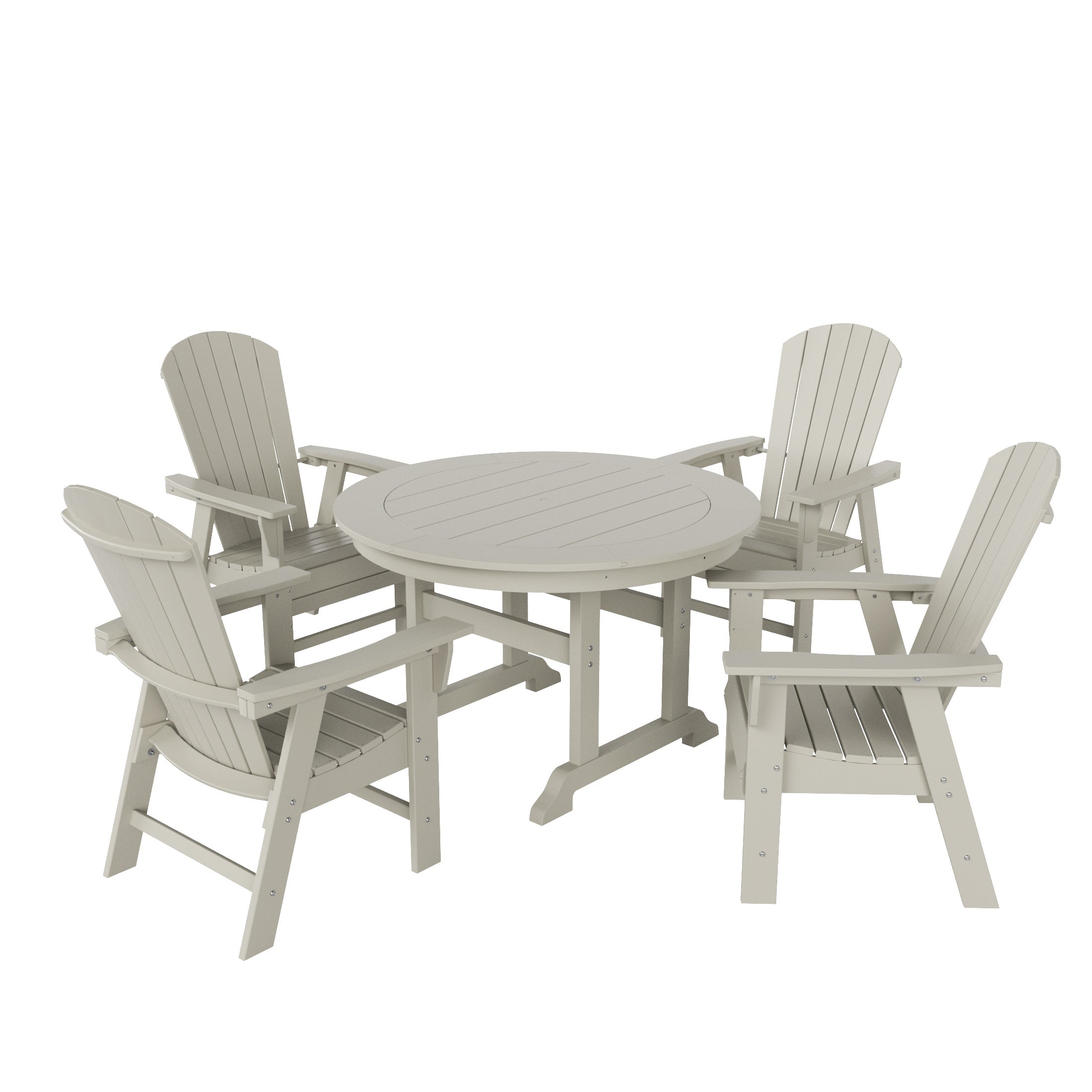 Dylan 5 Piece Outdoor Patio Dining Round Table and Shell Back Armchair Set
