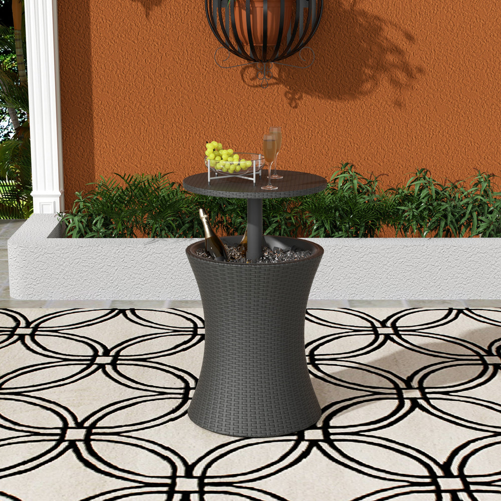 Coastal PE Rattan Wicker Adjustable Outdoor Bar Cooler Side Table
