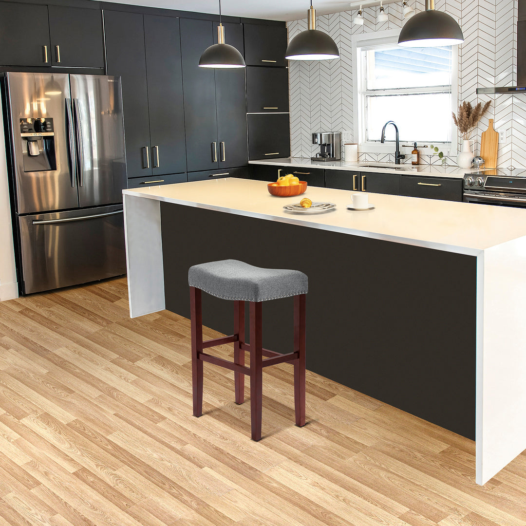 Lenox 29" upholstered nail head bar counter stools with Cherry Red color legs