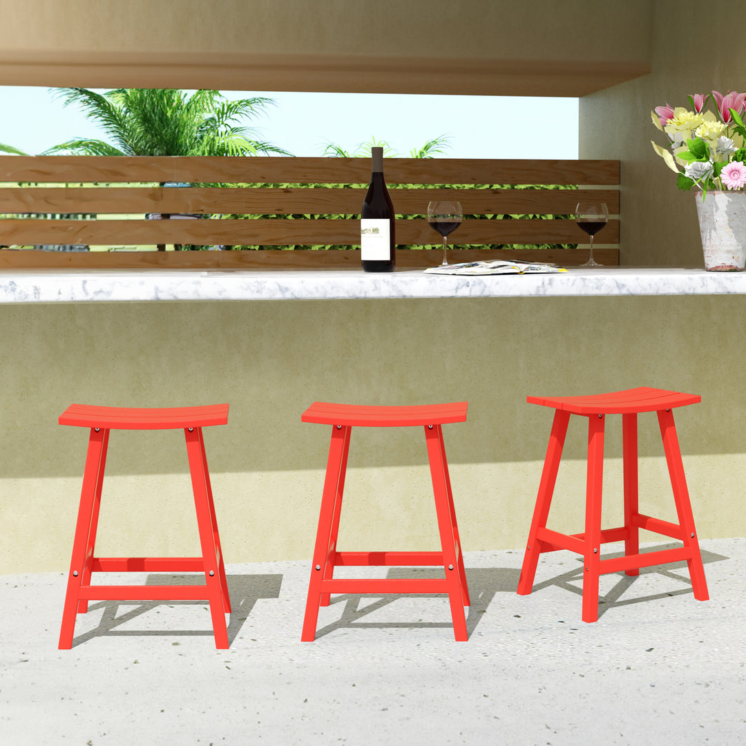Malibu 24" HDPE Outdoor Patio Counter Height Bar Stools (Set of 3)