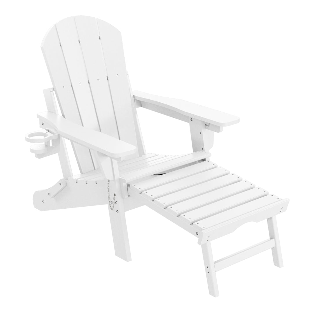 Malibu Folding Adjustable Adirondack Chair with Retractable Ottoman and Cup Holder (Set of 2)