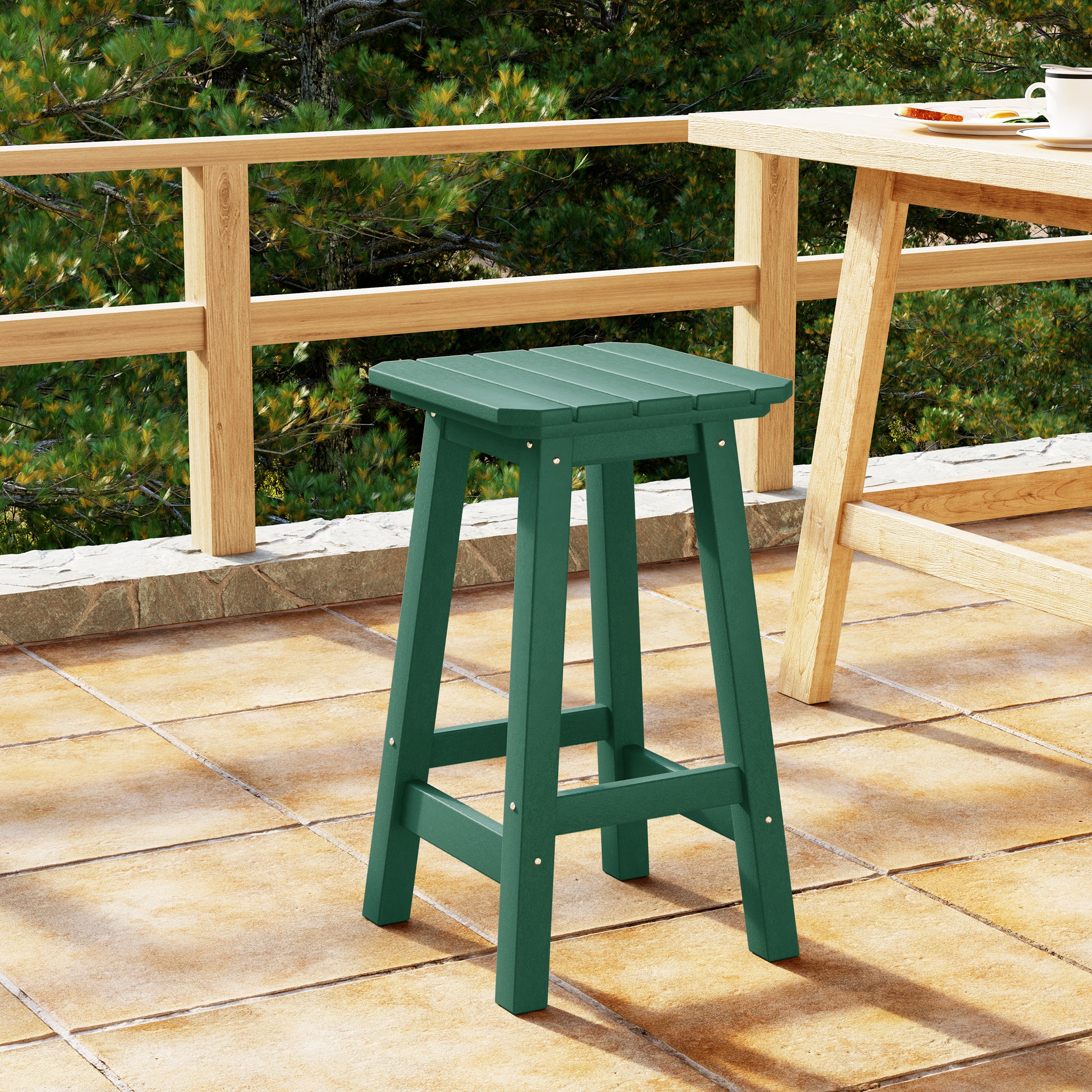 Malibu 24" HDPE Outdoor Patio Counter High Backless Square Bar Stool