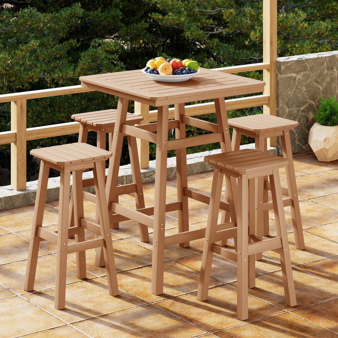 Malibu 5-Piece HDPE Outdoor Patio Dining Bar Bistro Table Set with Bar Stools