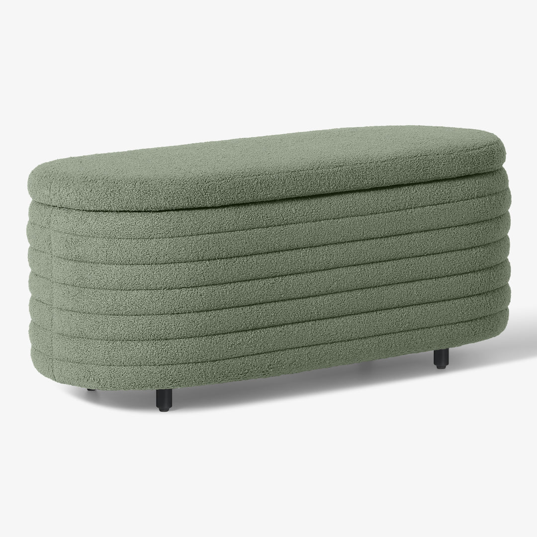 Alexandria 42" Wide Mid-Century Modern Upholstered Teddy Sherpa Tufted Oval Storage Ottoman Bench