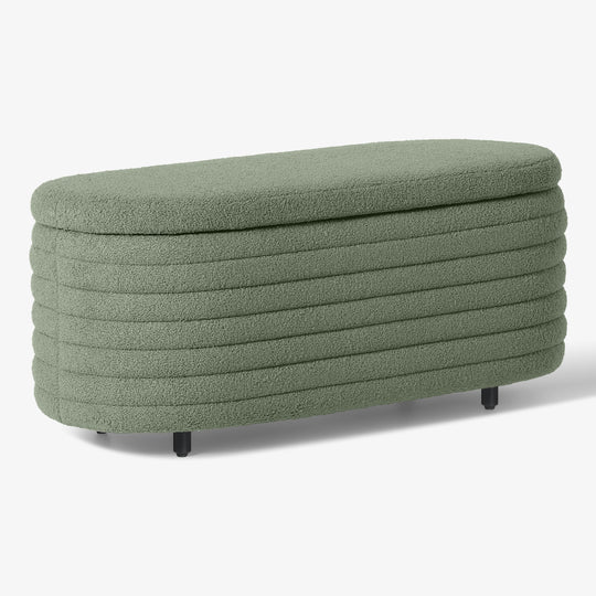 Alexandria 42" Wide Mid-Century Modern Upholstered Teddy Sherpa Tufted Oval Storage Ottoman Bench
