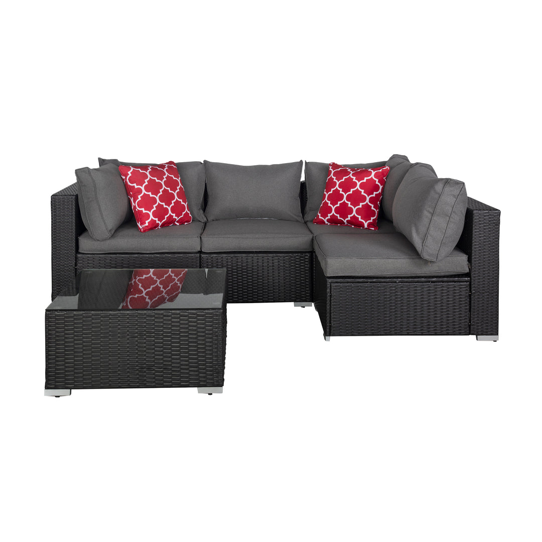 Irvine 5-Piece Outdoor Patio Rattan Wicker Sofa with Coffee Table Set