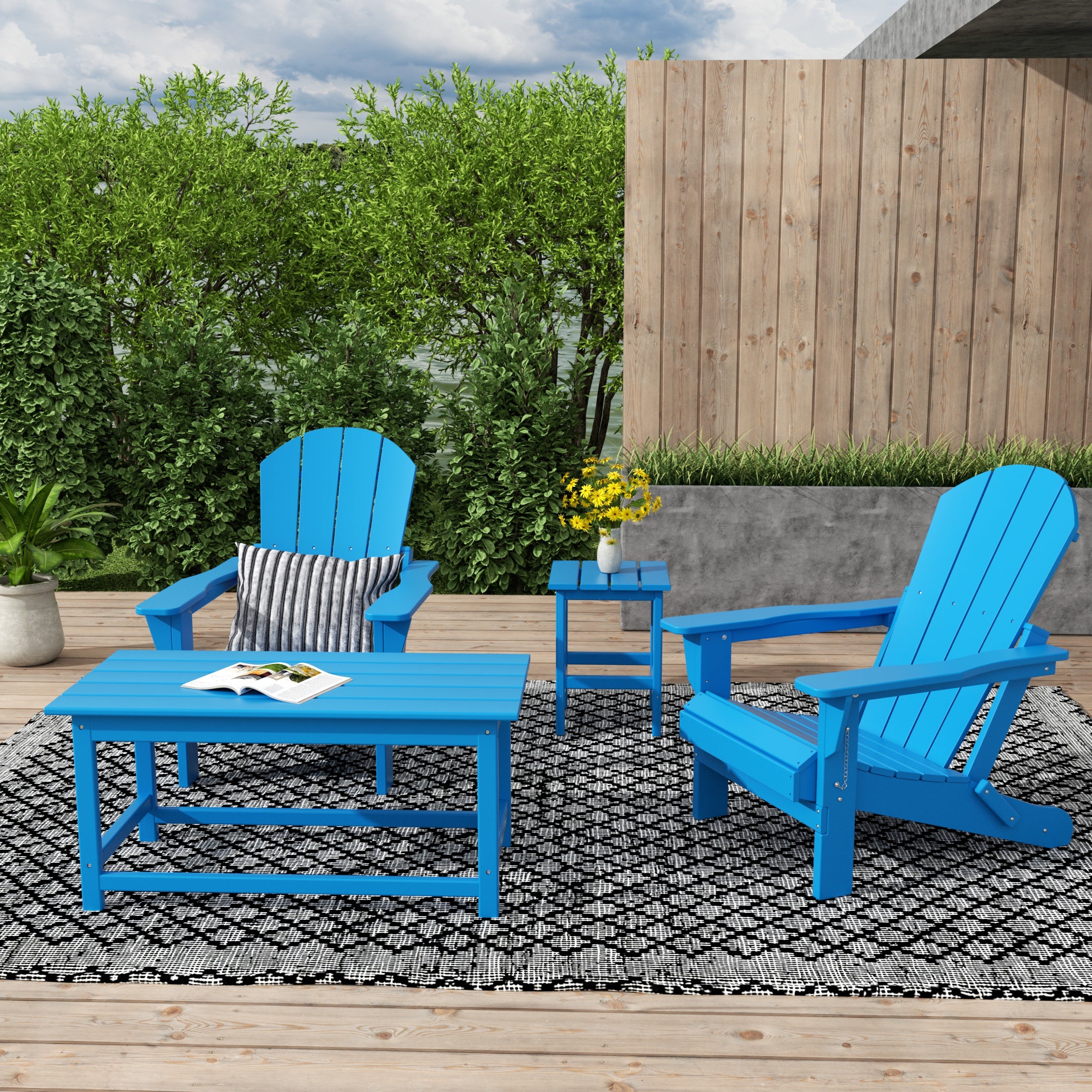 Malibu 4-Piece set Outdoor / Patio Poly Adirondack chairs with a Coffee and a side table ( 2 seater )