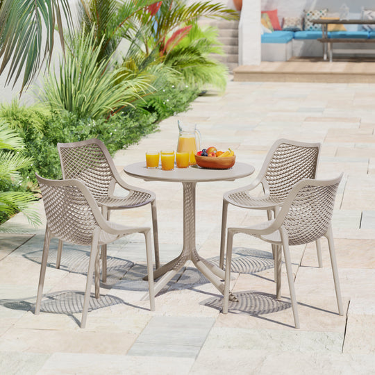 Playa 5-Piece Modern Round Patio Dining Table Set with Stackable Patio Dining Chairs