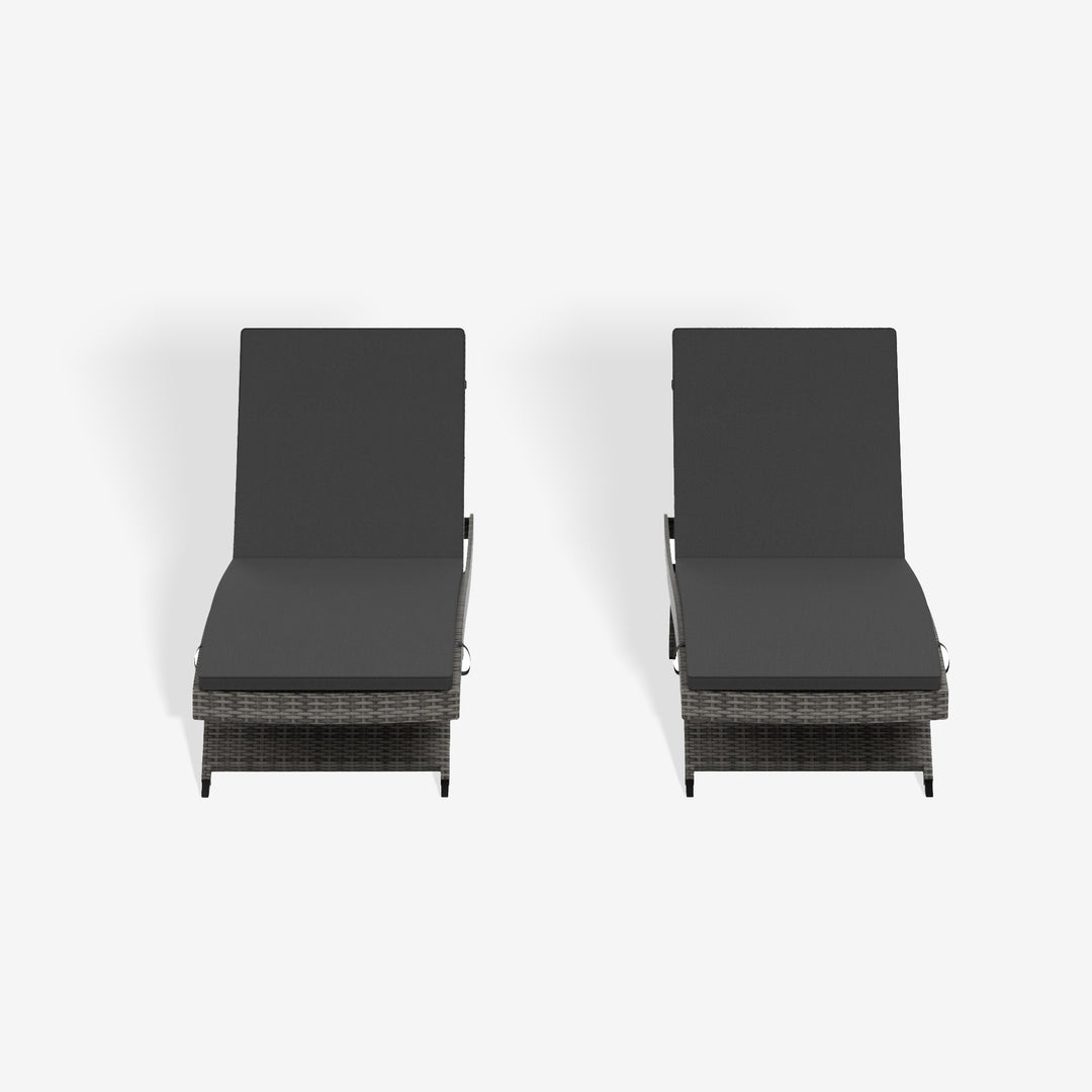 Somerset Grey Rattan Wicker Outdoor Chaise Lounge with Cushion (Set of 2)