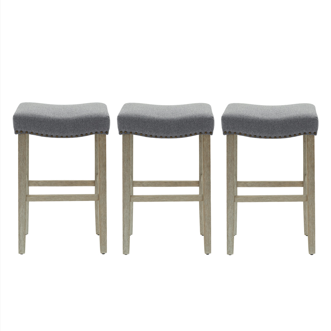 Lenox 29" Upholstered Saddle Seat Antique Gray Counter Stool (Set of 3)