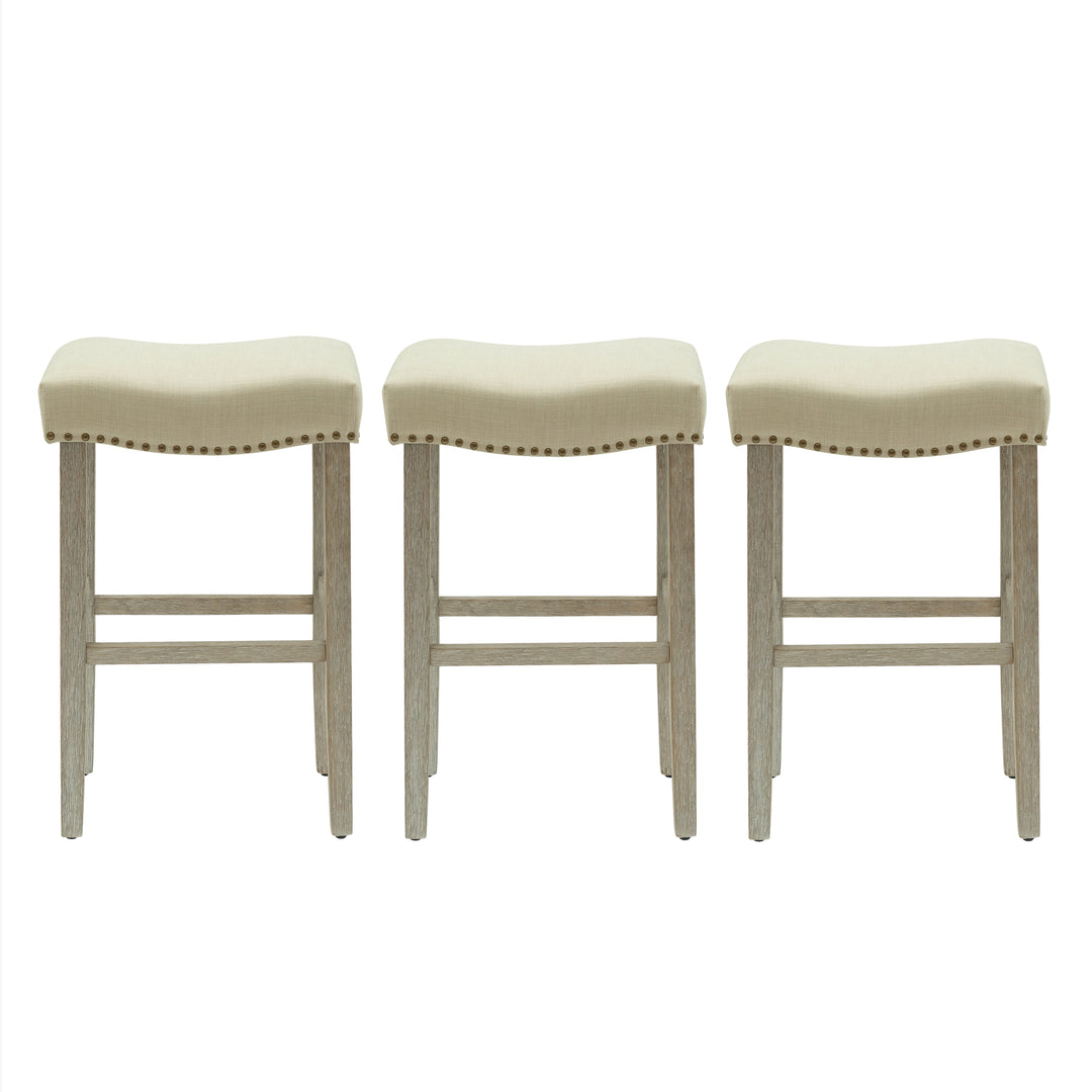 Lenox 29" Upholstered Saddle Seat Antique Gray Counter Stool (Set of 3)