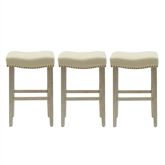 Lenox 29" Upholstered Saddle Seat Antique Gray Counter Stool (Set of 3)