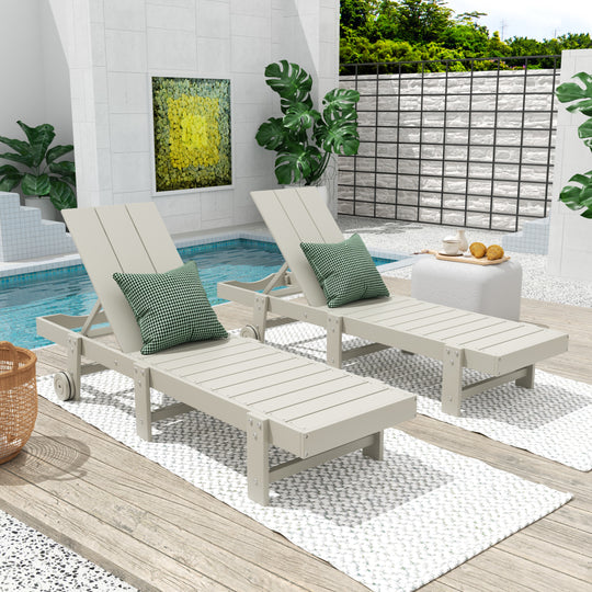 Ashore Modern Poly Reclining Chaise Lounge With Wheels