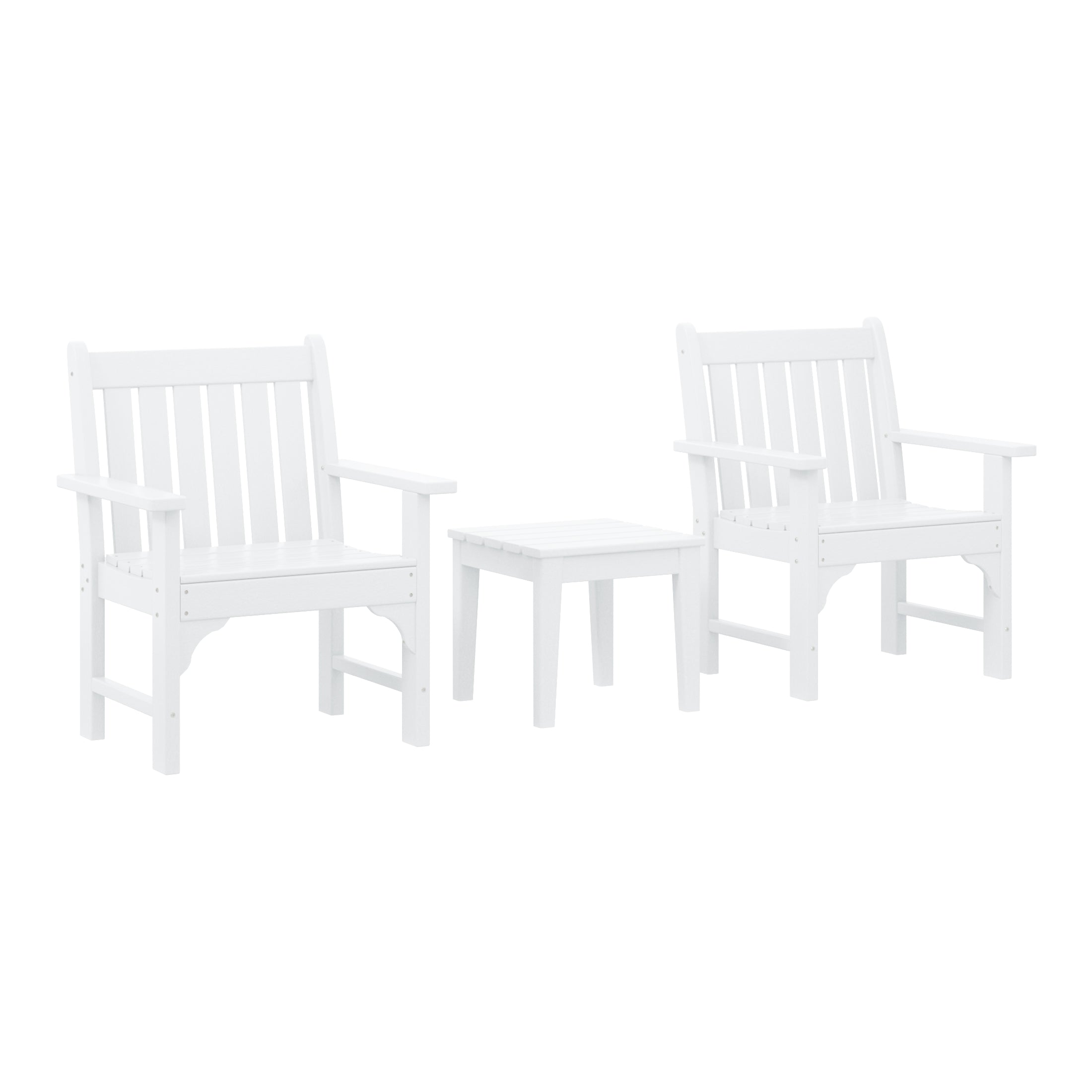 Malibu Outdoor Patio 3-Piece HDPE Adirondack Garden Chairs with Square Adirondack Side Table Set