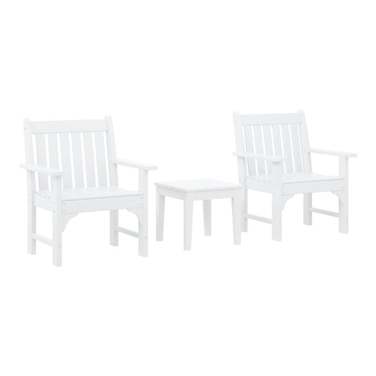 Malibu Outdoor Patio 3-Piece HDPE Adirondack Garden Chairs with Square Adirondack Side Table Set