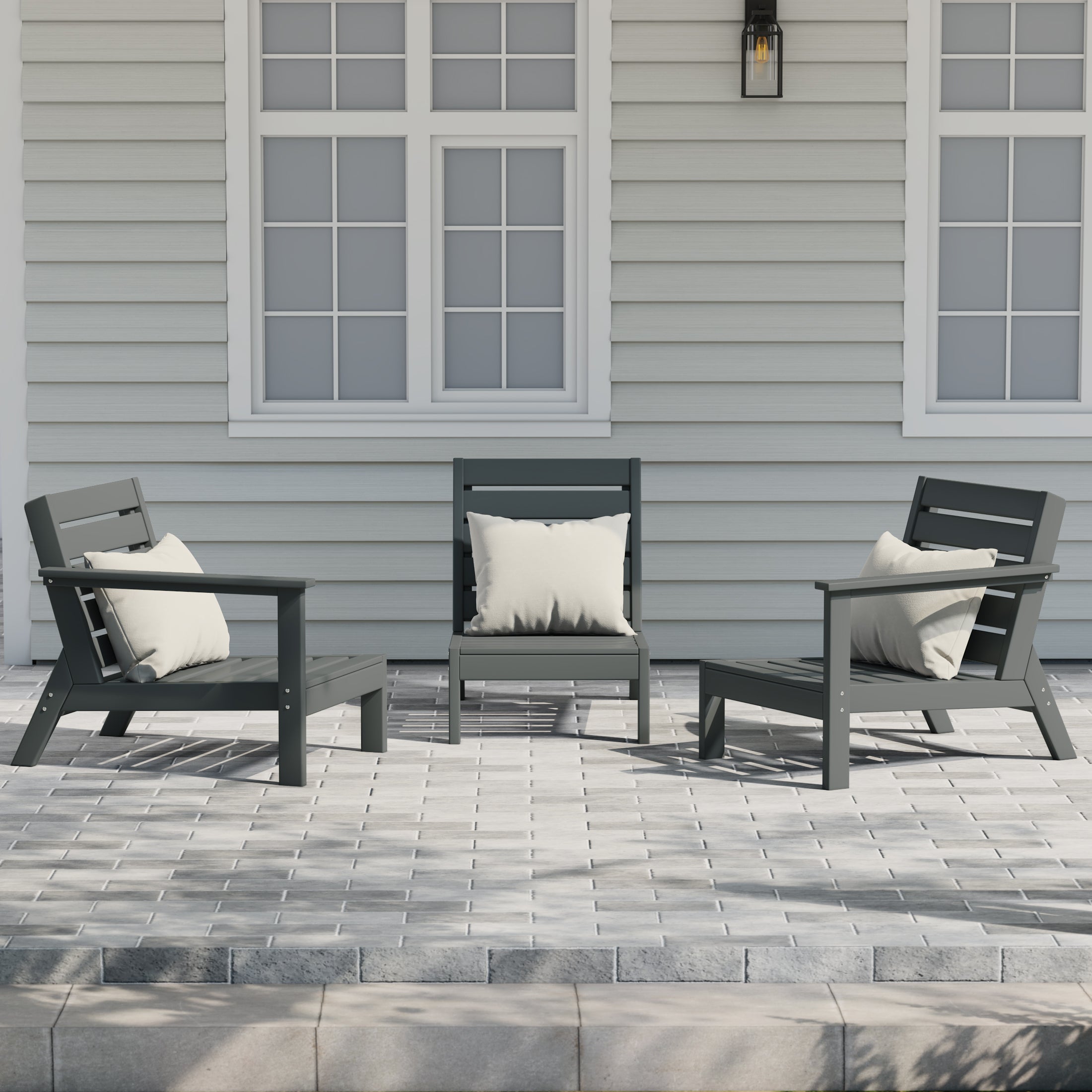 Avalon Outdoor Patio 3-Piece HDPE Deep Seating Sectional Sofa