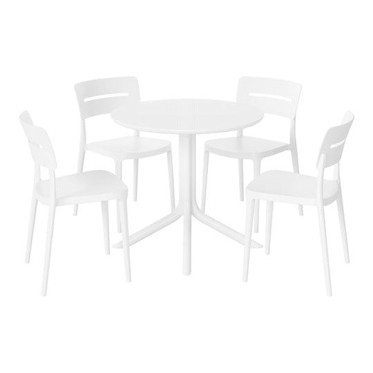 Playa Modern 5-Piece Resin Round Patio Dining Table Set with Stackable Patio Dining Chairs