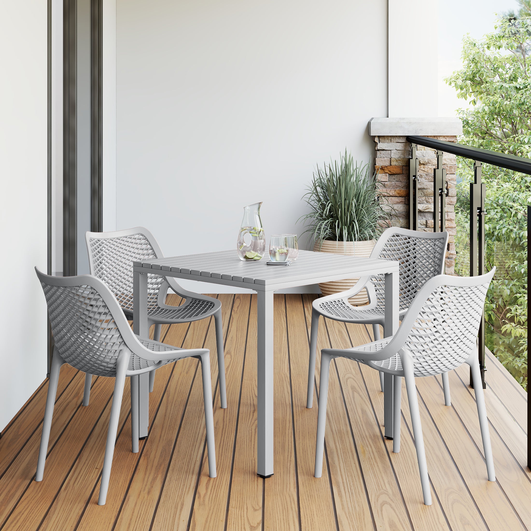 Playa 5-Piece Outdoor Patio Metal Frame Dining Table Set with Stackable Patio Dining Chairs