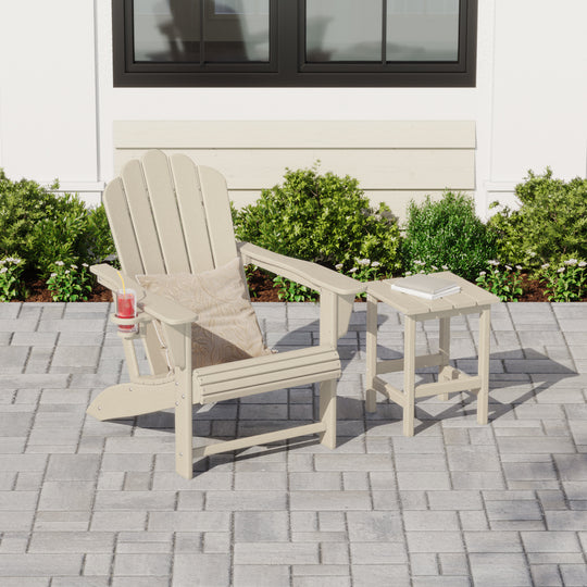 Highland Outdoor Patio HDPE Adirondack Chair With Cup Holder and Table Set