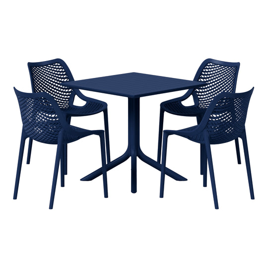Playa 5-Piece Resin Square Patio Dining Table Set with Stackable Patio Dining Chairs