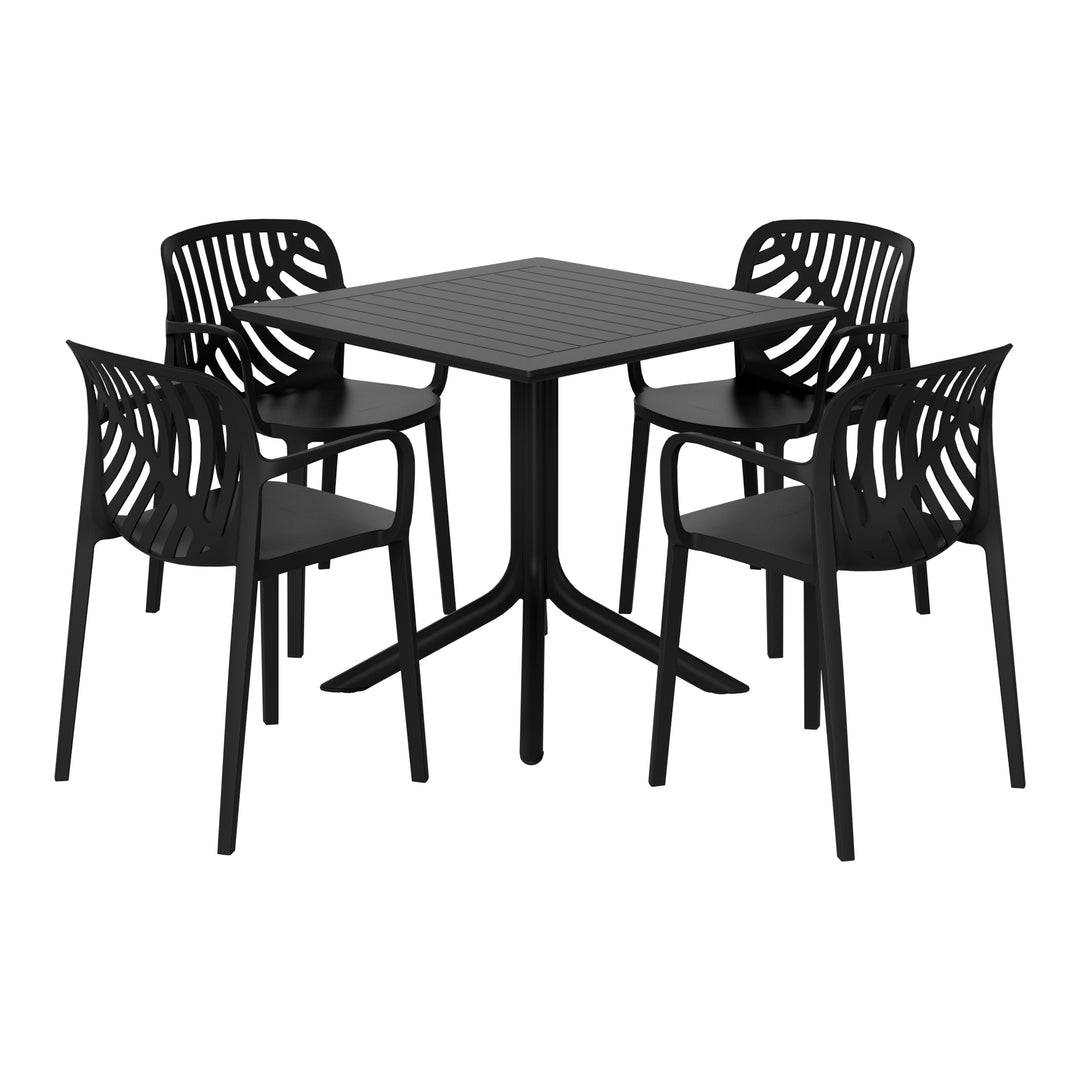 Playa 5-Piece Outdoor Square Patio Dining Table Set with Stackable Patio Dining Chairs