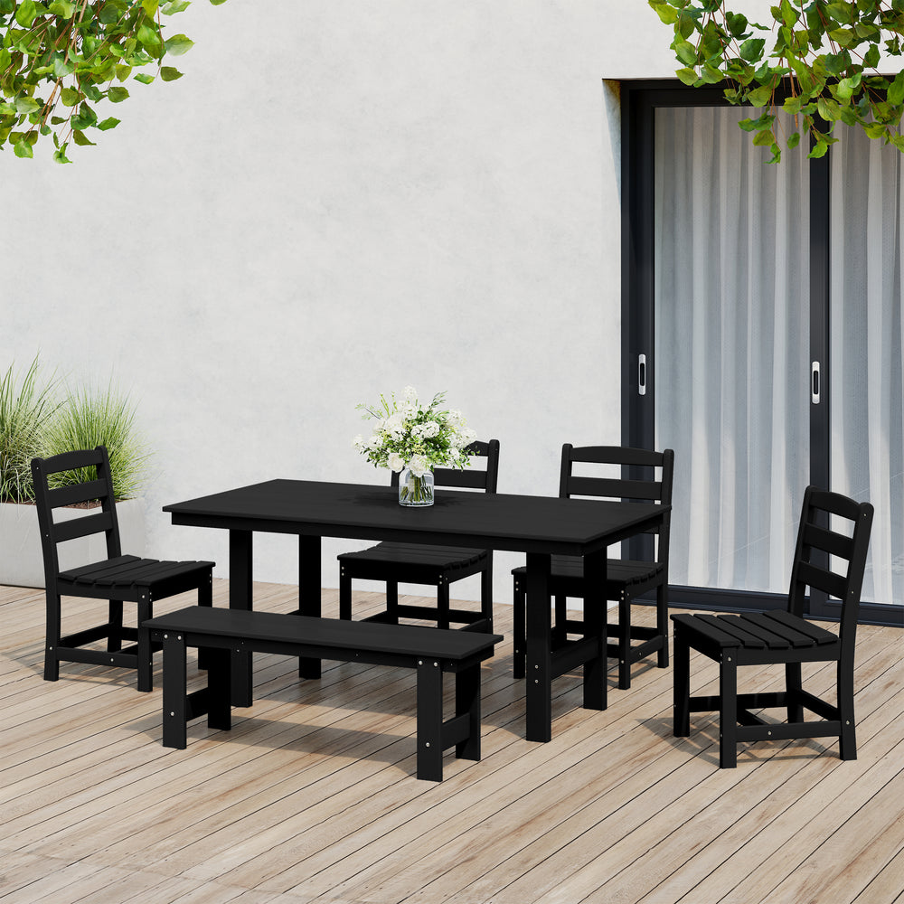 Ashore 6-Piece Outdoor HDPE Rectangular Patio Dining Table Set with Bench