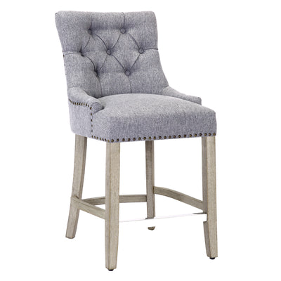 Hayes 24" Upholstered Tufted Wood Counter Stool, Antique Gray