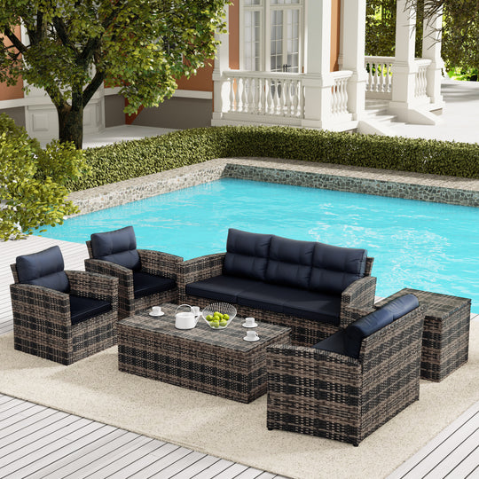 Helio 6-Piece PE Rattan Wicker Outdoor Patio Conversation Sofa Set