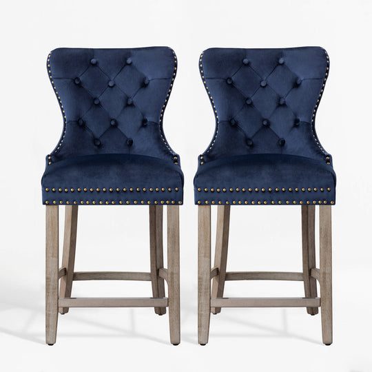 Wordford 24" Tufted Velvet Counter Stool (Set of 2), Antique Gray