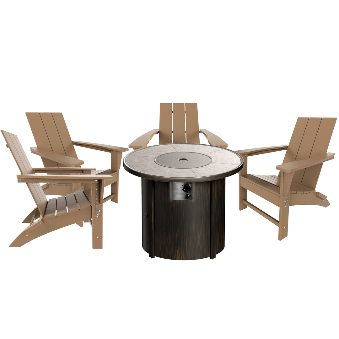 Ashore Modern Folding Poly Adirondack Chair With Round Fire Pit Table