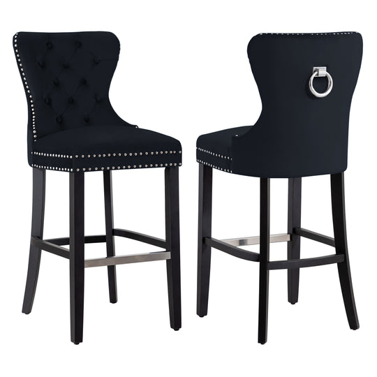 Wordford 29" Tufted Velvet Bar Stool (Set of 2), Black