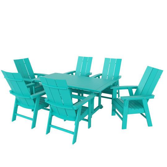 Ashore 7-Piece Outdoor Patio Dining Table and Modern Adirondack Armchair Set